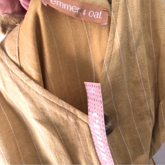 Emmer & Oat Jumpsuit Halter Pinstripes Mustard Cotton Blend Size Small Pockets - Picture 12 of 13